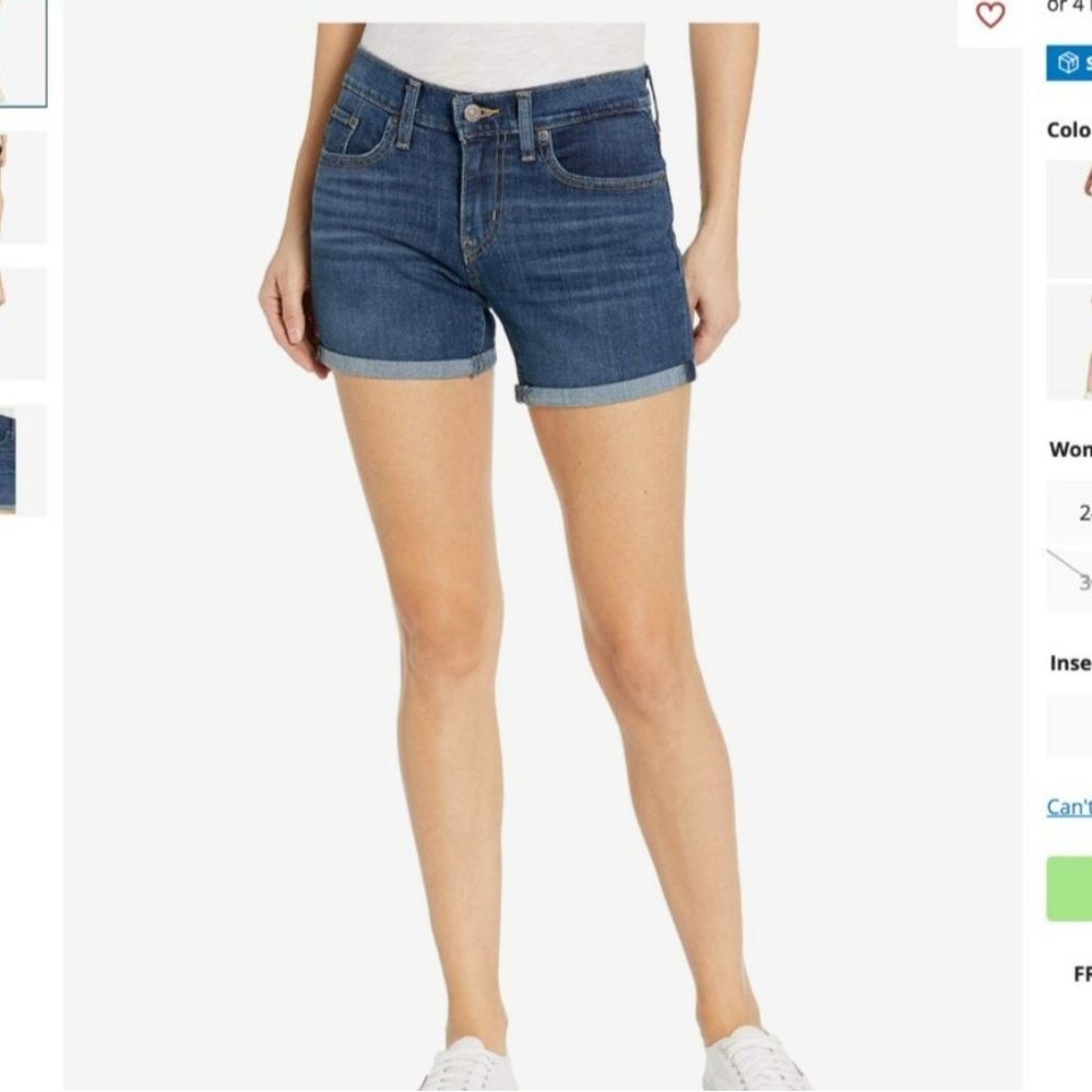 Levi Mid Length Short Womens Sz 28 / 6 Cuffed Hem Red Blank Tab Med Wash